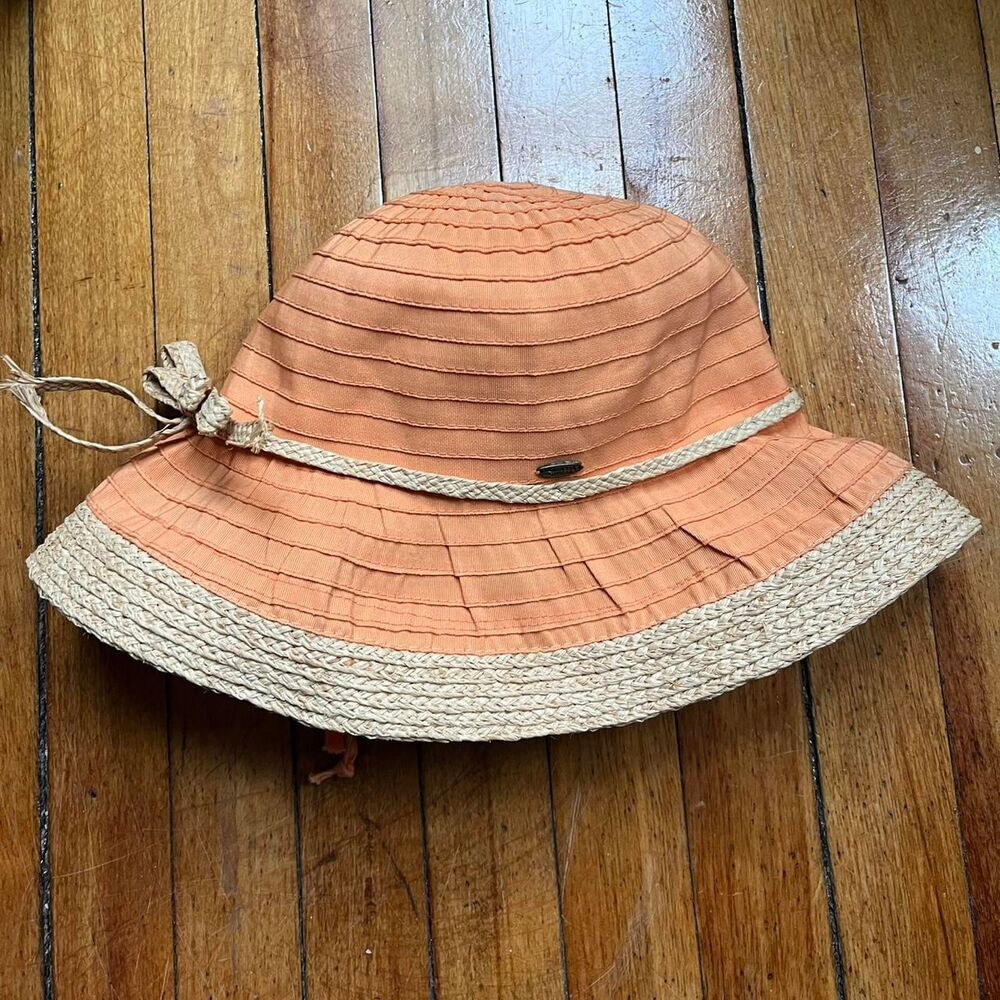 Scala Peach and Natural Straw Trim Sun Hat